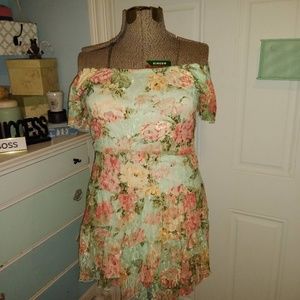 Floral lace dress, M, pink, yelliw and mint green.